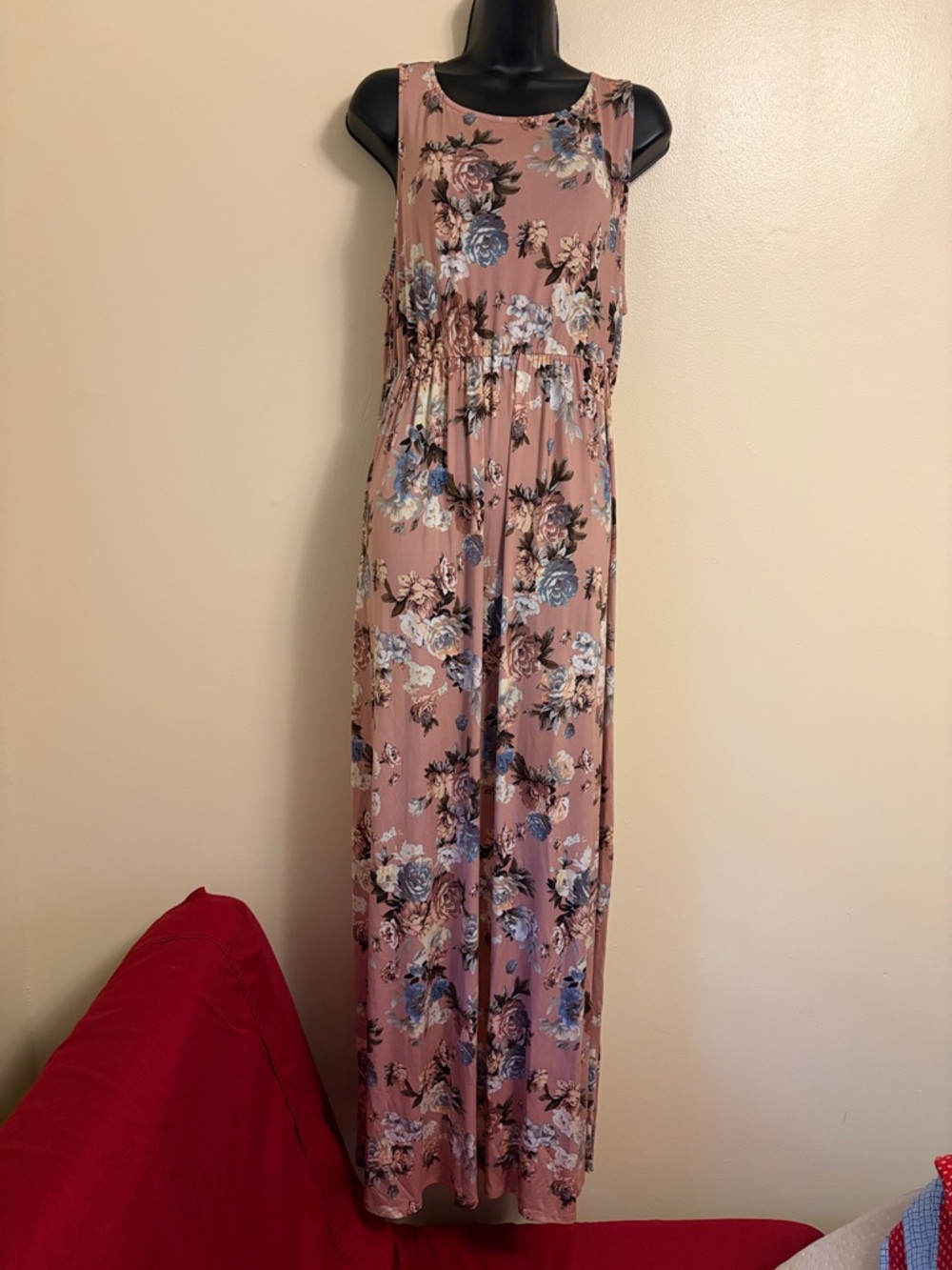 Emerald Plus Size Pink Floral Maxi Dress with pockets